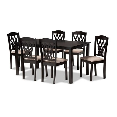 7pc Salem Fabric Upholstered And Wood Dining Set - Baxton Studio 10 7pc Salem Fabric Upholstered And Wood Dining Set - Baxton Studio - Image 8