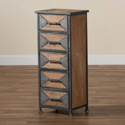 Laurel Wood 5 Drawer Cabinet Gray/Brown - Baxton Studio 8 Laurel Wood 5 Drawer Cabinet Gray/Brown - Baxton Studio - Image 6