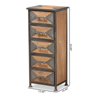 Laurel Wood 5 Drawer Cabinet Gray/Brown - Baxton Studio 9 Laurel Wood 5 Drawer Cabinet Gray/Brown - Baxton Studio - Image 7