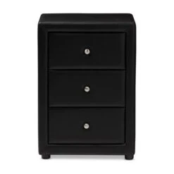 Tessa Faux Leather Upholstered 3 Drawer Nightstand Black - Baxton Studio