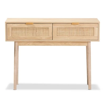 Baird Wood And Rattan 2 Drawer Console Table Brown - Baxton Studio 4 Baird Wood And Rattan 2 Drawer Console Table Brown - Baxton Studio - Image 2