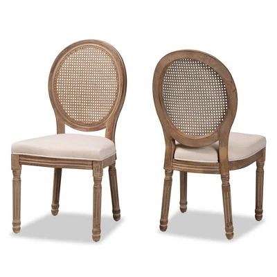 Set Of 2 Louis Fabric Upholstered With Rattan And Wood Dining Chairs Beige/Brown - Baxton Studio 4 Set Of 2 Louis Fabric Upholstered With Rattan And Wood Dining Chairs Beige/Brown - Baxton Studio - Image 2