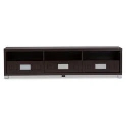 Gerhardine Wood 3 Drawer TV Stand For TVs Up To 62" Dark Brown - Baxton Studio