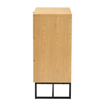 Sawyer Wood And Metal 3 Drawer Storage Cabinet With Natural Rattan Oak Brown/Black - Baxton Studio 6 Sawyer Wood And Metal 3 Drawer Storage Cabinet With Natural Rattan Oak Brown/Black - Baxton Studio - Image 4