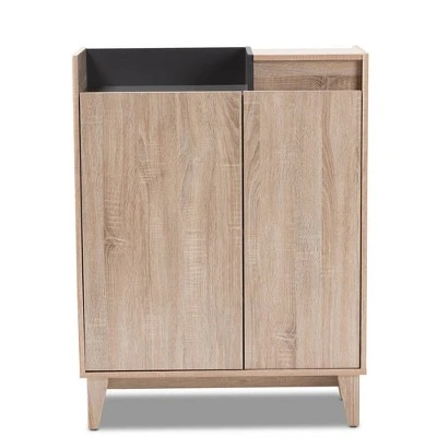 Fella Two-Tone Oak And Entryway Shoe Cabinet With Lift Top Storage Compartment Brown - Baxton Studio 10 Fella Two-Tone Oak And Entryway Shoe Cabinet With Lift Top Storage Compartment Brown - Baxton Studio - Image 8