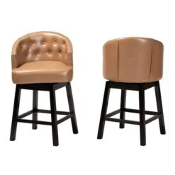 2pc Theron Faux Leather And Wood Swivel Counter Stool Set - Baxton Studio -Home Furniture Shop-Baxton Studio GUEST f8b0f093 aa45 42f6 b7f1 9a2b00cec5c7