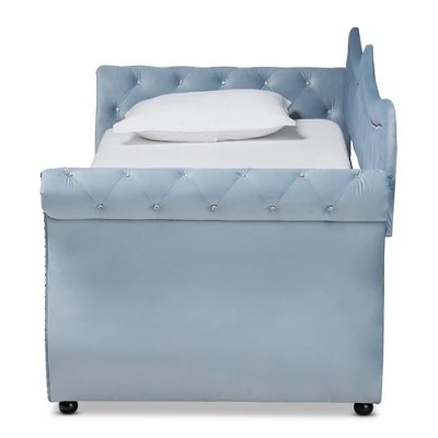 Twin Abbie Velvet Tufted Daybed With Trundle Light Blue - Baxton Studio 4 Twin Abbie Velvet Tufted Daybed With Trundle Light Blue - Baxton Studio - Image 2