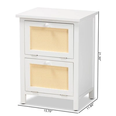 Sariah Wood Rattan 2 Door Nightstand White - Baxton Studio 12 Sariah Wood Rattan 2 Door Nightstand White - Baxton Studio - Image 10