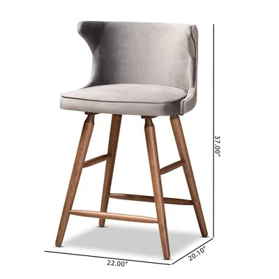 2pc Sagira Velvet Fabric Upholstered And Wood Counter Height Barstool Set - Baxton Studio 9 2pc Sagira Velvet Fabric Upholstered And Wood Counter Height Barstool Set - Baxton Studio - Image 7
