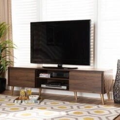 Landen Mid-Century Modern Wood TV Stand For TVs Up To 65" Walnut/Gold/Brown - Baxton Studio 14 Landen Mid-Century Modern Wood TV Stand For TVs Up To 65" Walnut/Gold/Brown - Baxton Studio -Home Furniture Shop-Baxton Studio GUEST f9393a71 1709 40cc b6b3 ccb3d046873e