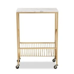 Jacek Metal Wine Cart With Marble Tabletop Gold - Baxton Studio