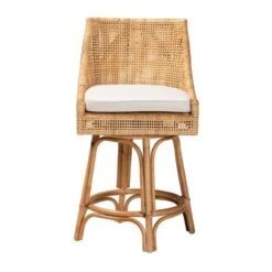 Bella Rattan Counter Stool Natural Brown/White - Baxton Studio
