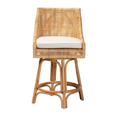 Bella Rattan Counter Stool Natural Brown/White - Baxton Studio 3 Bella Rattan Counter Stool Natural Brown/White - Baxton Studio