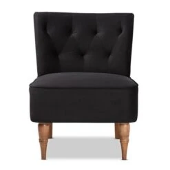 Harmon Velvet Fabric Upholstered And Wood Accent Chair Black/Walnut Brown - Baxton Studio