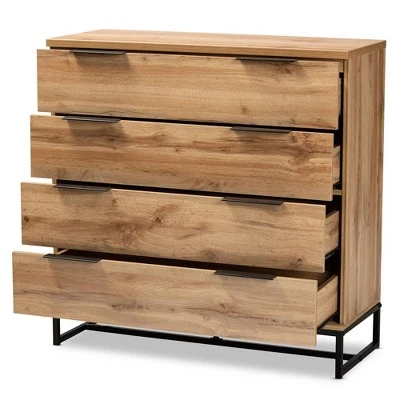 Reid Wood And Metal 4 Drawer Dresser Oak/Black - Baxton Studio 3 Reid Wood And Metal 4 Drawer Dresser Oak/Black - Baxton Studio