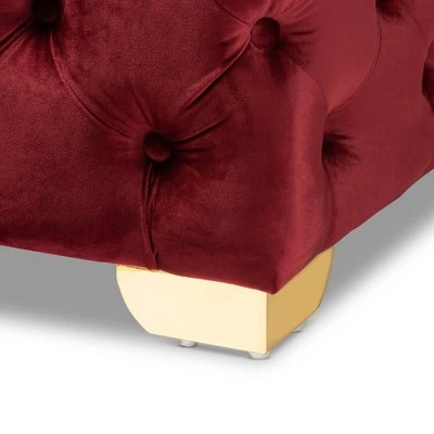 Avara Velvet Button Tufted Bench Ottoman - Baxton Studio 4 Avara Velvet Button Tufted Bench Ottoman - Baxton Studio - Image 2