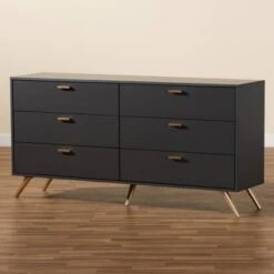 Kelson Wood 6 Drawer Dresser Dark Gray/Gold - Baxton Studio -Home Furniture Shop-Baxton Studio GUEST fc3631b1 711d 4c89 882a 24b064e21fd8