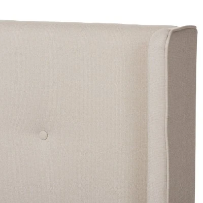 Brooklyn Mid Century Modern Walnut Wood Fabric Upholstered Platform Bed Beige - Baxton Studio 5 Brooklyn Mid Century Modern Walnut Wood Fabric Upholstered Platform Bed Beige - Baxton Studio - Image 3