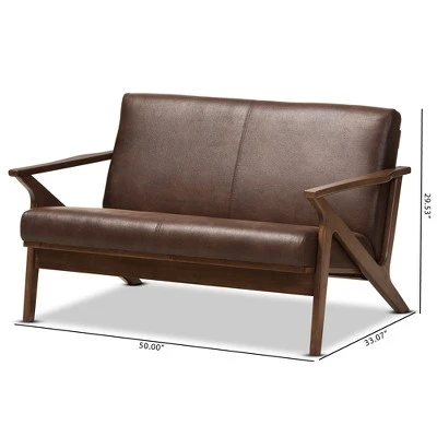 Bianca Mid-Modern Walnut Wood Distressed Faux Leather 2 Seater Loveseat Dark Brown - Baxton Studio 9 Bianca Mid-Modern Walnut Wood Distressed Faux Leather 2 Seater Loveseat Dark Brown - Baxton Studio - Image 7