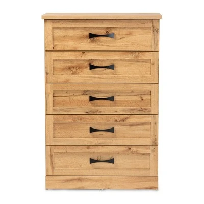 Colburn Wood 5 Drawer Tallboy Storage Chest Oak Brown - Baxton Studio 4 Colburn Wood 5 Drawer Tallboy Storage Chest Oak Brown - Baxton Studio - Image 2