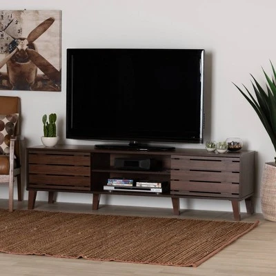 Teresina Wood 2 Door TV Stand For TVs Up To 59" Walnut Brown - Baxton Studio 5 Teresina Wood 2 Door TV Stand For TVs Up To 59" Walnut Brown - Baxton Studio - Image 3