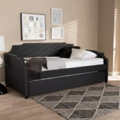 Twin Ally Fabric Upholstered Sofa Daybed With Roll Out Trundle Guest Bed Dark Gray - Baxton Studio 15 Twin Ally Fabric Upholstered Sofa Daybed With Roll Out Trundle Guest Bed Dark Gray - Baxton Studio -Home Furniture Shop-Baxton Studio GUEST fe08012f 2bf6 491f a494 de78d820116f