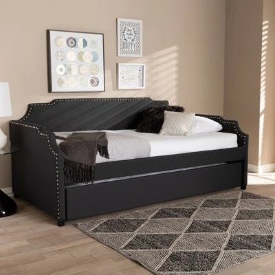 Twin Ally Fabric Upholstered Sofa Daybed With Roll Out Trundle Guest Bed Dark Gray - Baxton Studio 8 Twin Ally Fabric Upholstered Sofa Daybed With Roll Out Trundle Guest Bed Dark Gray - Baxton Studio - Image 6