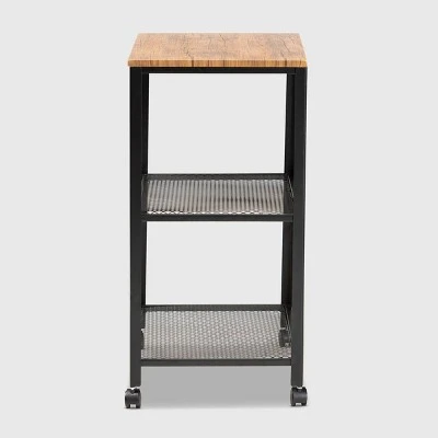 Verna Metal And Wood Kitchen Serving Cart Oak Brown/Black - Baxton Studio 4 Verna Metal And Wood Kitchen Serving Cart Oak Brown/Black - Baxton Studio - Image 2