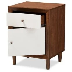 Harlow Mid-Century Modern Scandinavian Style Wood 1-Drawer And 1-Door Nightstand - White And Walnut - Baxton Studio -Home Furniture Shop-Baxton Studio GUEST fea2be56 11b8 4489 b93b 07ecc53e6266