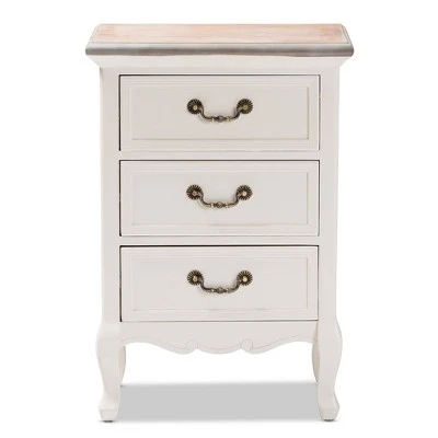 Capucine Two-Tone Natural Whitewashed Oak Finished Wood 3 Drawer Nightstand White - Baxton Studio 10 Capucine Two-Tone Natural Whitewashed Oak Finished Wood 3 Drawer Nightstand White - Baxton Studio - Image 8