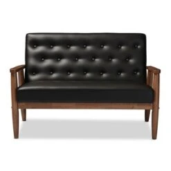 Sorrento Mid-Century Retro Modern Faux Leather Upholstered Wooden 2 Seater Loveseat - Baxton Studio