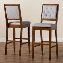 2pc Gideon Fabric Upholstered And Wood Barstool Set Gray/Walnut Brown - Baxton Studio -Home Furniture Shop-Baxton Studio GUEST ff6a13c4 18fa 4e40 9225 36b1b73ca8bd