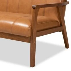 Nikko Mid-Century Faux Leather Upholstered Wood Loveseat Walnut/Brown - Baxton Studio -Home Furniture Shop-Baxton Studio GUEST ff7cdd5b 3ee5 4712 8d53 051d3745319a