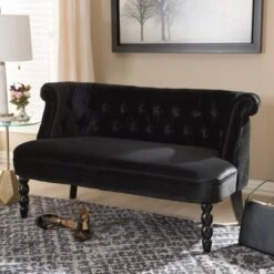Flax Victorian Style Contemporary Velvet Fabric Upholstered 2 Seater Loveseat Black - Baxton Studio 18 Flax Victorian Style Contemporary Velvet Fabric Upholstered 2 Seater Loveseat Black - Baxton Studio -Home Furniture Shop-Baxton Studio GUEST ffd07fcc 5f13 4011 bbe2 5107680f4565